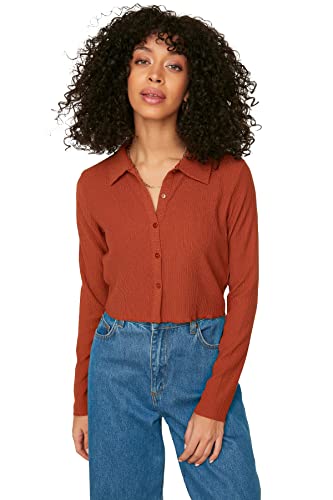 Trendyol Damska bluza polo Tile Button, Brick, XL