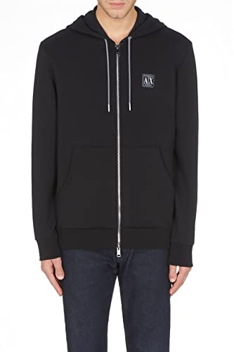 Armani Exchange Męska bluza z kapturem, sweter z logo z boku, Czarny, L