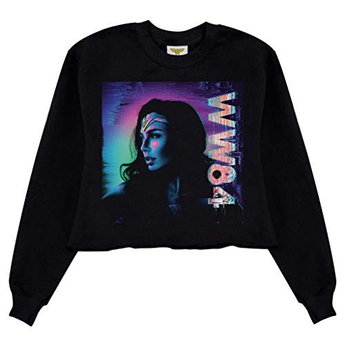 Popgear DC Comics Wonder Woman 1984 WW84 przycięta bluza damska, S-4XL, czarna, oficjalny towar, Czarny, L