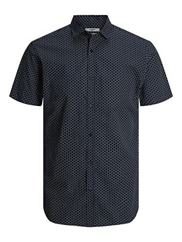 JACK & JONES Męska koszula z krótkim rękawem Jprblacardiff z nadrukiem S/S, Granatowy blezer/Aop: slim fit, L