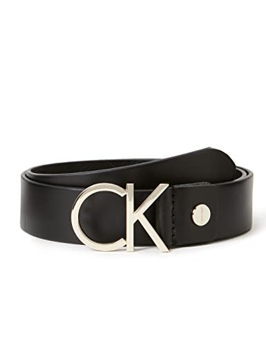 Calvin Klein Pasek Damski Ck Logo Belt 3.5 cm Skórzany Pasek, Black Leather & Light Gold Buckle, 95