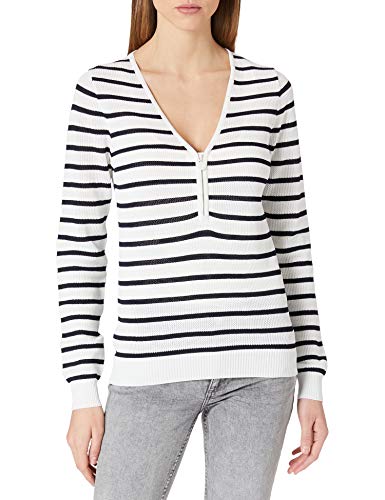 Morgan Sweter damski Tricotage Filet Zip Mesh, Off-white/granatowy, L Wysoki