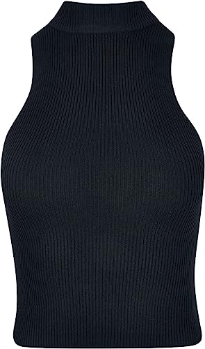 Urban Classics Damski krótki prążkowany top z golfem, dostępny w wielu kolorach, rozmiary XS-5XL, czarny, S