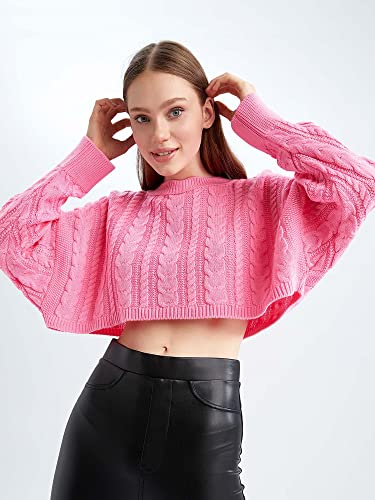 DeFacto Sweter normalny krój dla kobiet – sweter z golfem dla topów damski (różowy, L), Rosa, L