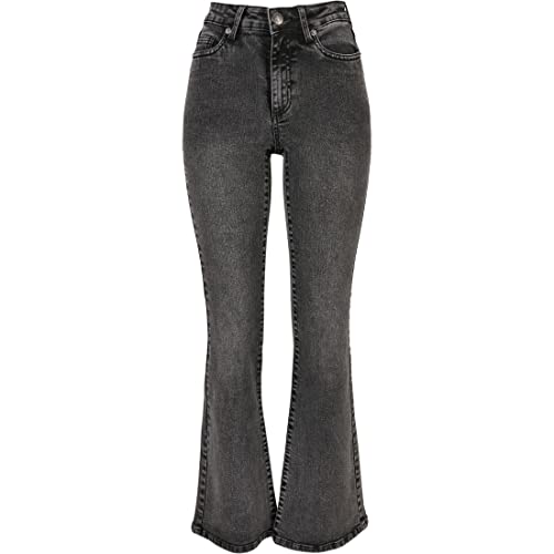 Urban Classics damskie Dżinsy Damskie rozkloszowane spodnie jeansowe z wysokim stanem, Czarny kwas ciężki myte, 30