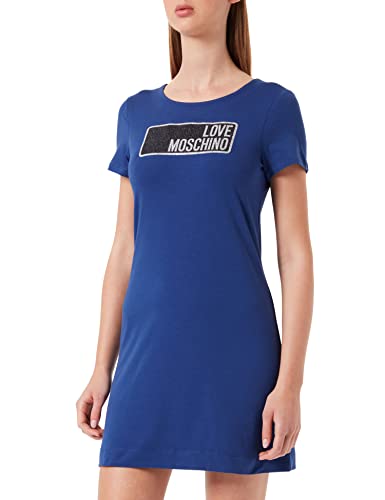 Love Moschino Damska sukienka ze stretchu z dżerseju o linii A, NIEBIESKI, 40