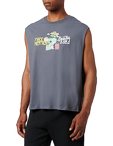 Koton Męski tank top z nadrukiem czaszki z okrągłym dekoltem, szary (031), L