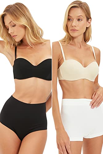 Trendyol Bielizna damska bez push-up bez ramiączek dzianinowy biustonosz, czarny-Skin, 80B, Czarna skóra, B