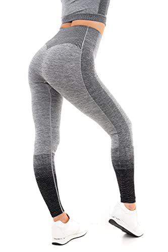 M17 Damskie legginsy damskie miękkie w dotyku silne wchłanianie gradient paski bezszwowe sport joga siłownia fitness spodnie do biegania, Szary Marl Black, M