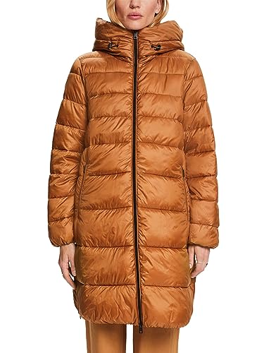ESPRIT Z recyklingu: pikowany płaszcz z kapturem, Caramel, M