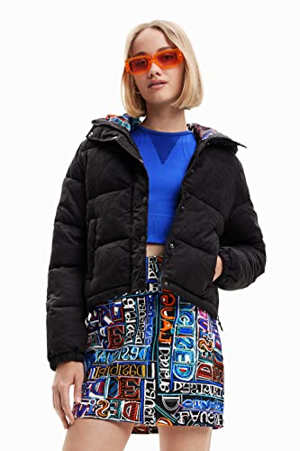 Desigual Damski damski tkany wyściełany krótki płaszcz, Czarny, M