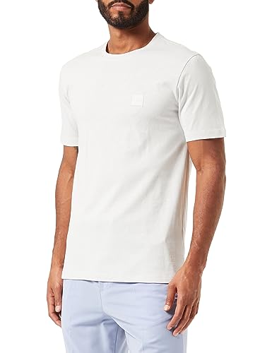 BOSS Męski t-shirt Tales Relaxed-Fit z bawełnianego dżerseju z naszywką z logo, Light/Pastel Grey57, L