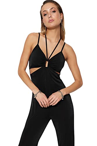 Trendyol Trendyol Kombinezon damski z dzianiny jednokolorowej (zestaw 1 sztuk), czarny, 36