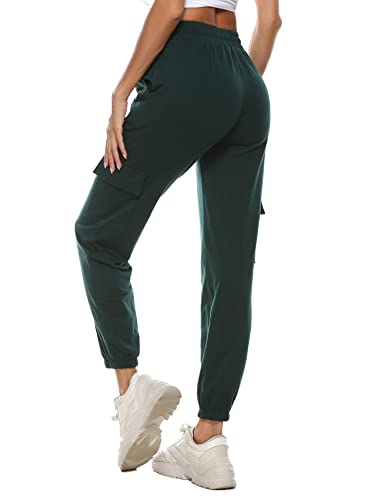 Doaraha Spodnie do biegania damskie spodnie dresowe ze sznurkiem workowate ponadwymiarowe spodnie sportowe z kieszeniami, ZIELONY, XL