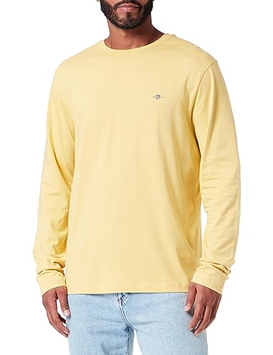 GANT Męski t-shirt REG Shield LS, żółty (Parchment Yellow), standardowy, Żółty, 4XL