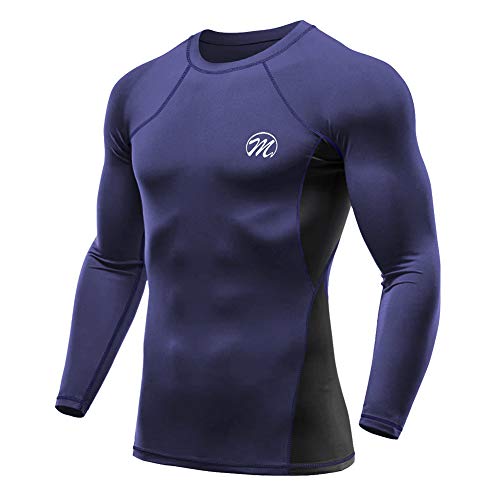 MEETWEE Męskie koszulki kompresyjne, koszulka z długim rękawem, warstwa podstawowa, Cool Dry Running Top sportowe koszulki do fitnessu, ćwiczeń na siłowni, Niebieski-a, XL