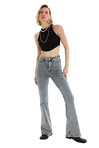 Trendyol Gray High Stan Flare Jeansy damskie, Szary, 40