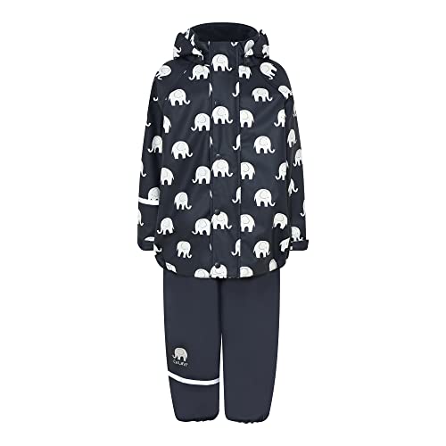 Celavi Unisex Kids Rainwear Set Elephant AOP-PU, zestaw przeciwdeszczowy dla dzieci, granatowy, 140, granatowy, 140