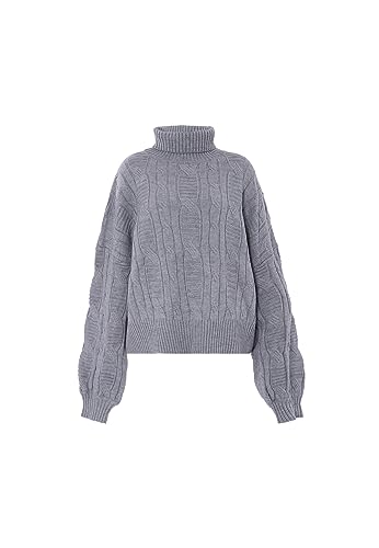 Aleva Damski top z dzianiny w stylu vintage, z golfem, akryl, jasnoszary, melanż, rozmiar M/L, jasnoszary melanż, M