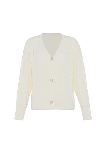 faina Damska kurtka z dzianiny z lnu z dekoltem w serek Wełna biała, rozmiar M/L, biały (wollweiss), XL