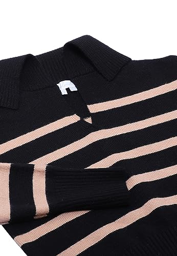 Blonda Damski sweter w paski z klapą akrylową CZARNY BEŻOWY rozmiar XS/S, czarny, beżowy, XS