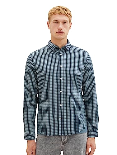 TOM TAILOR Męska koszula o regularnym kroju ze wzorem w kratę, 30165-Salvia Green Navy Small Check, S