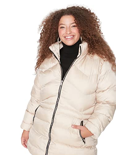 Trendyol Damski kaptur zwykły zwykły płaszcz zimowy plus size, beżowy, 44, BEŻOWY, 70