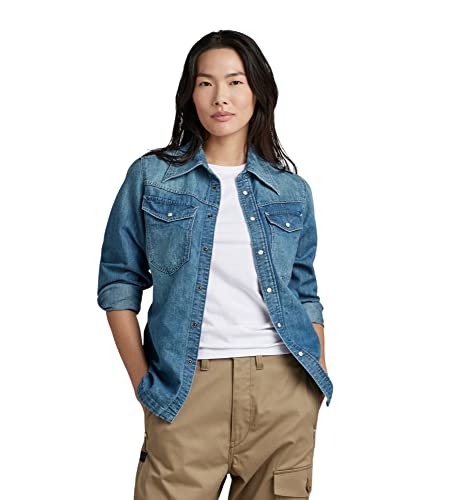 G-STAR RAW Damska koszulka dżinsowa o kroju slim 70, niebieska (Faded Cadet Blue D303-D890), S, niebieski (Faded Cadet Blue D303-d890), S