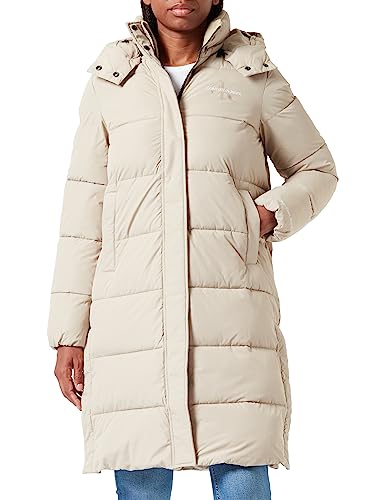 Calvin Klein Jeans Damskie płaszcze Monologo Non Down Long Puffer Wyściełane Płaszcze, Plaza Taupe, XS