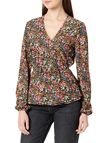 ONLY Women's ONLOVA L/S WRAP TOP JRS Shirt, Black/AOP: Little Bloom, XS