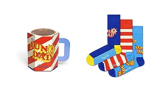 Happy Socks Unisex Happy 3-pak zestaw upominkowy dla ojca roku, pomarańczowe, M-L UK, NIEBIESKI, Medium-Large