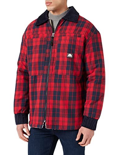 Southpole Męska kurtka Check Flannel Sherpa Jacket, kurtka z podszewką z materiału Sherpa, czerwona kratka, rozmiary S - XXL, czerwony, M