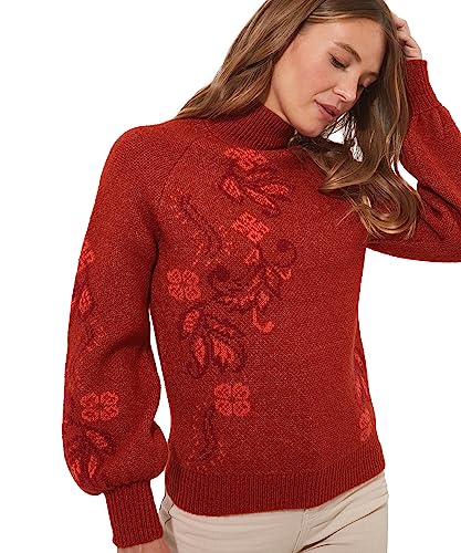 Joe Browns Damski sweter z nadrukiem w stylu paisley z balonem, lejek na szyję, pomarańczowy, 18, rdzawy, 44