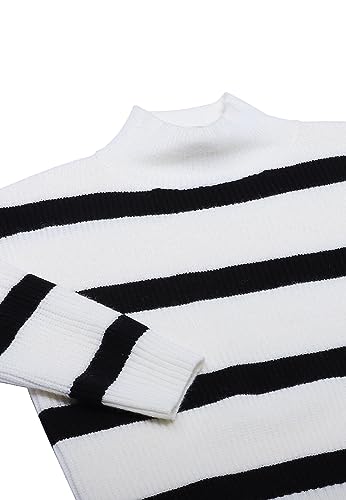 Blonda Damski sweter w paski, prosty dziergany sweter z długim rękawem akryl Wełna BIAŁA CZARNA rozmiar XS/S, wełniany biały czarny, XS