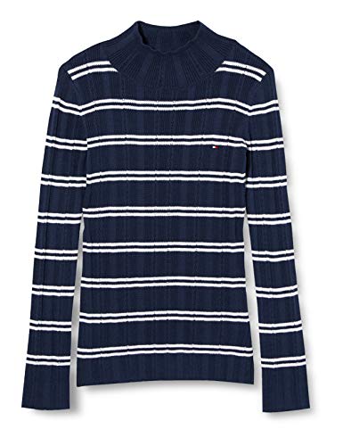 Tommy Hilfiger Pointelle Stripe Turtle Neck Sweter damski, Biały/Twilight Navy, 86