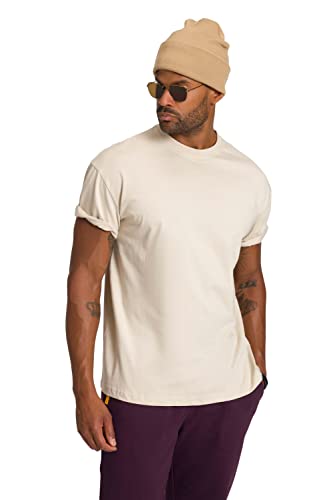 STHUGE Męski t-shirt z dużym nadrukiem na plecach, beżowy, L, beżowy, L