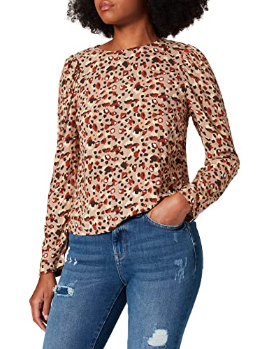 PIECES Damska bluzka Pccarly Ls Top Bc, Silver Mink/Aop:animal, S