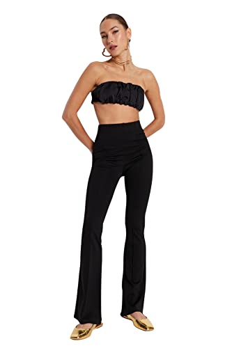 Trendyol Damskie Spodnie z dzianiny Czarne flare, czarny, L