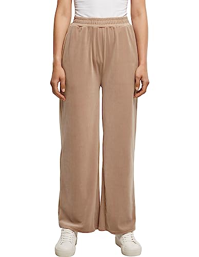 Urban Classics Damskie spodnie do joggingu, aksamitne spodnie dresowe z szerokimi nogawkami, spodnie rekreacyjne z kieszeniami bocznymi, rozmiary od XS do 5XL, Softtaupe, S