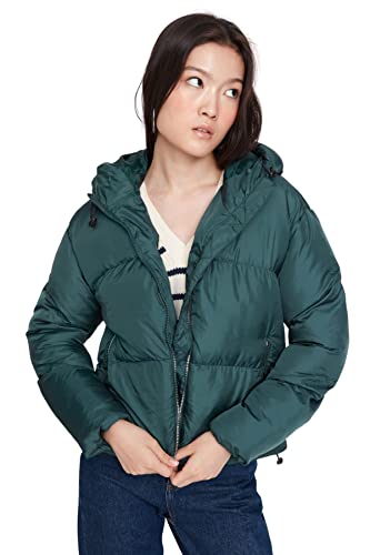 Trendyol Damska kurtka zimowa z długim rękawem, zapinana na zamek błyskawiczny, puchowa, ciemnozielony, M