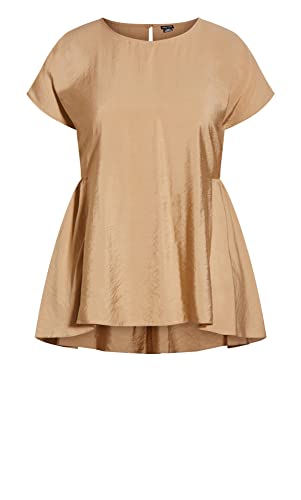 CITY CHIC Damska koszula plus size top z falbanką Hi Lo, Piasek, 40-Du?e rozmiary