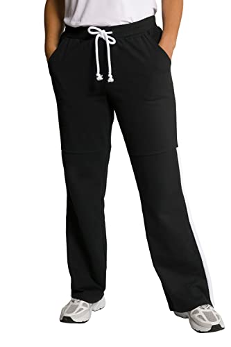 Ulla Popken Damskie spodnie do biegania, kolorowe pikowanie, proste nogawki, ściągacz ze sznurkiem, spodnie treningowe, czarny, 42