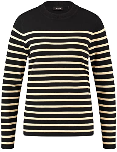 Taifun Sweter damski, Czarny/Buttercream w paski, 44