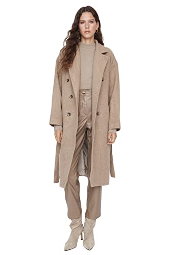 TRENDYOL Damski płaszcz damski Trendyol Oversize dwurzędowy zwykły materiał tkany płaszcz, Mink Color, rozmiar 16 EU, Mink Color, 16