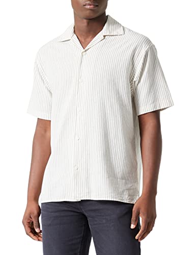 JACK & JONES Jorbelize Linen Resort Shirt męska koszula z krótkim rękawem, Crockery/Stripes:/, M