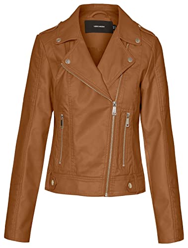VERO MODA Damska kurtka powlekana motocyklista, Cognac, M