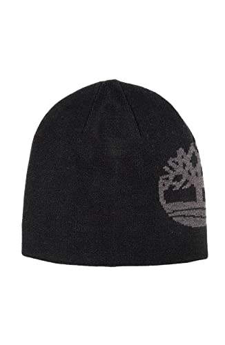 Timberland Męska dwustronna czapka z logo żakardowa czapka zimowa, czarna/szara, rozmiar uniwersalny
