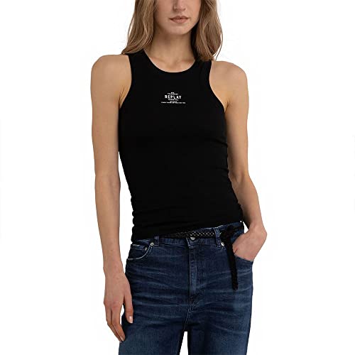 Replay Damska koszulka na ramiączkach W3792, 098 czarna, L, 098 BLACK, L