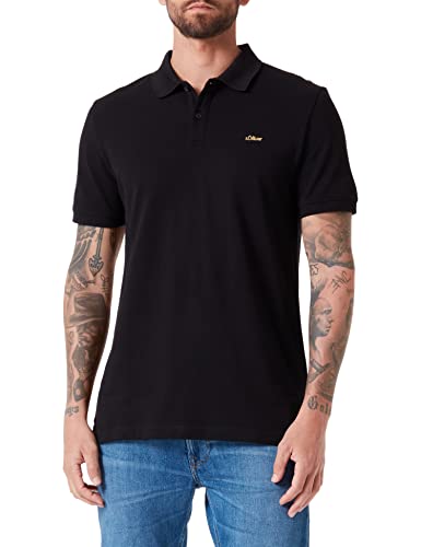 s.Oliver Męska koszulka polo Brad Slim Fit, krótki rękaw, czarna, S, czarny, S