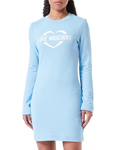 Love Moschino Damska sukienka z długim rękawem z nadrukiem holograficznym w sercu, jasnoniebieski, 42